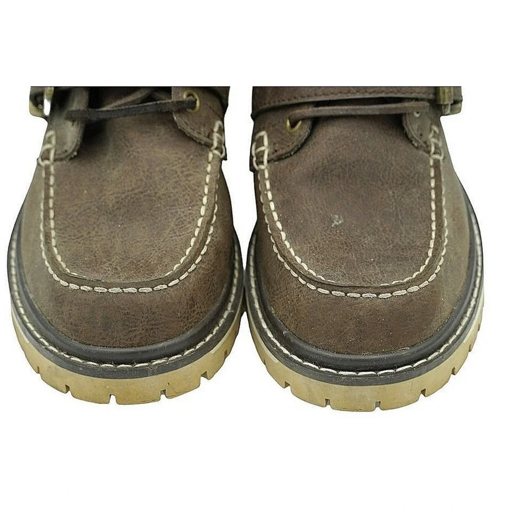 Rugged‎ Marc Ecko Blackwelder Crease Boots Men 7 Brown Buckle Moc Toe Combat Lug